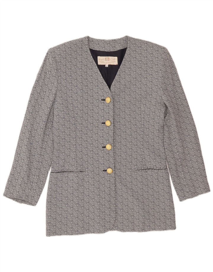 Vintage Damen 4-Knopf-Blazer-Jacke IT 42 Mittelblaues florales Acetat