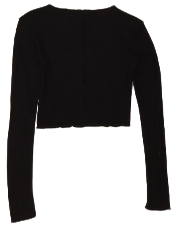 Zara Damen Crop Top Langarm UK 8 Small Schwarz