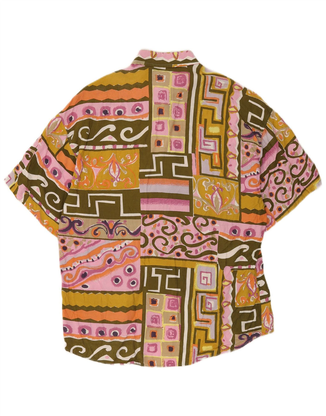 Vintage Herren-Kurzarmhemd, groß, mehrfarbig, Patchwork-Viskose