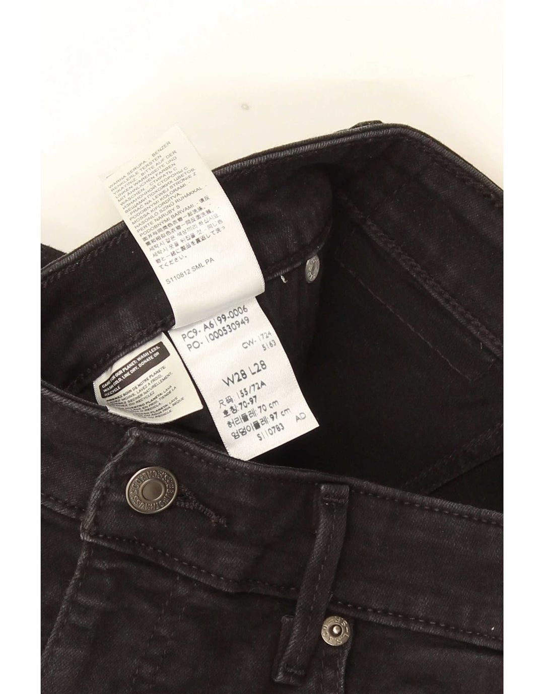Levi's Damen 712 Slim Jeans W28 L28 Schwarze Baumwolle