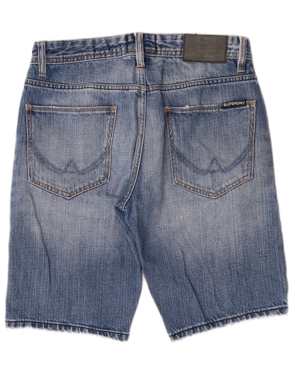 SUPERDRY Herren Distressed Slim Denim Shorts W28 Mittelblaue Baumwolle
