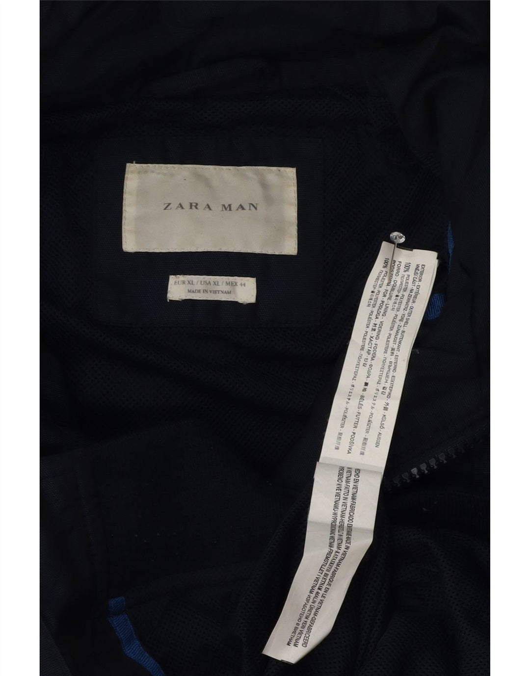 Zara Herren Bomberjacke mit Kapuze UK 42 XL Marineblau Polyester