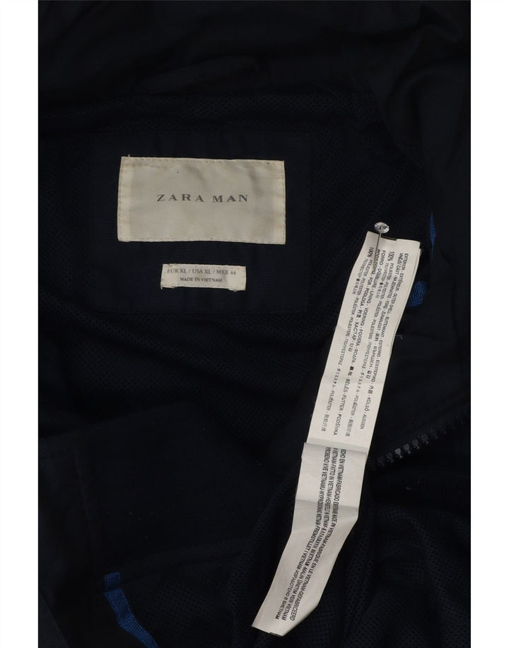 Zara Herren Bomberjacke mit Kapuze UK 42 XL Marineblau Polyester