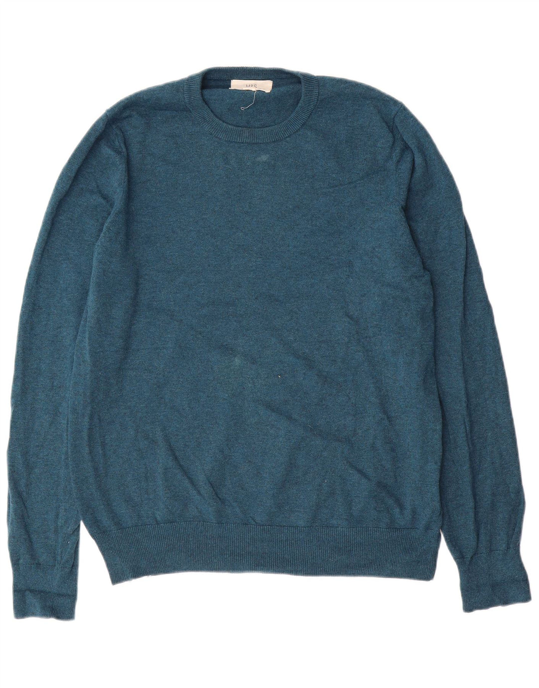 Marks & Spencer Herren-Pullover mit Rundhalsausschnitt, mittelblaue Baumwolle