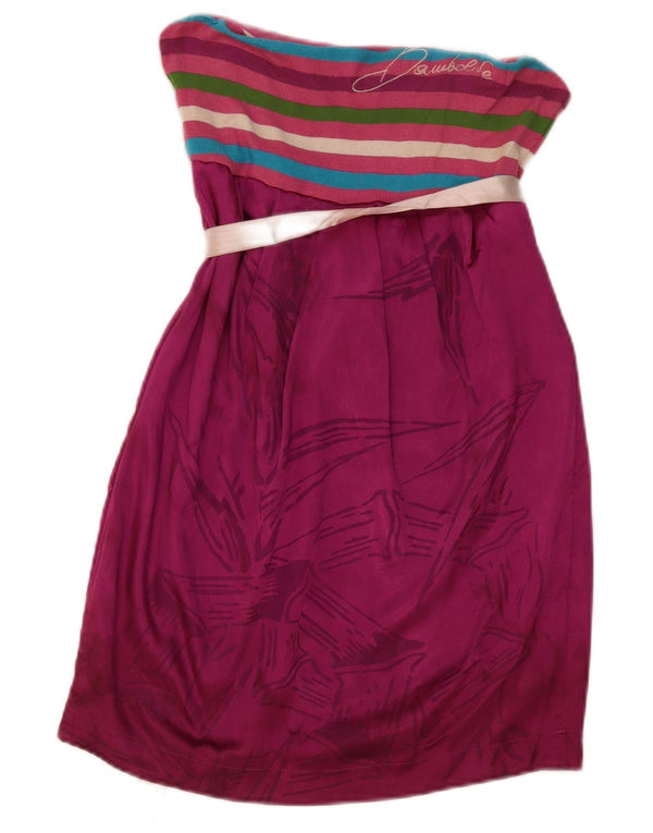 Vintage Damen Trägerloses Kleid UK 12 Mittelrosa gestreift Polyester