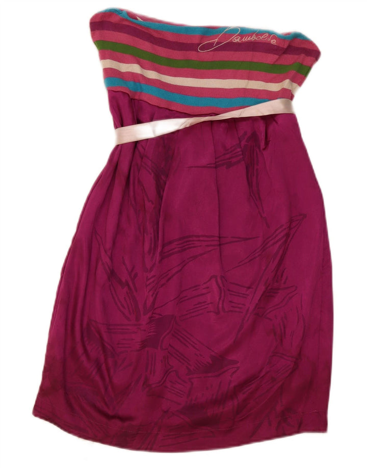 Vintage Damen Trägerloses Kleid UK 12 Mittelrosa gestreift Polyester