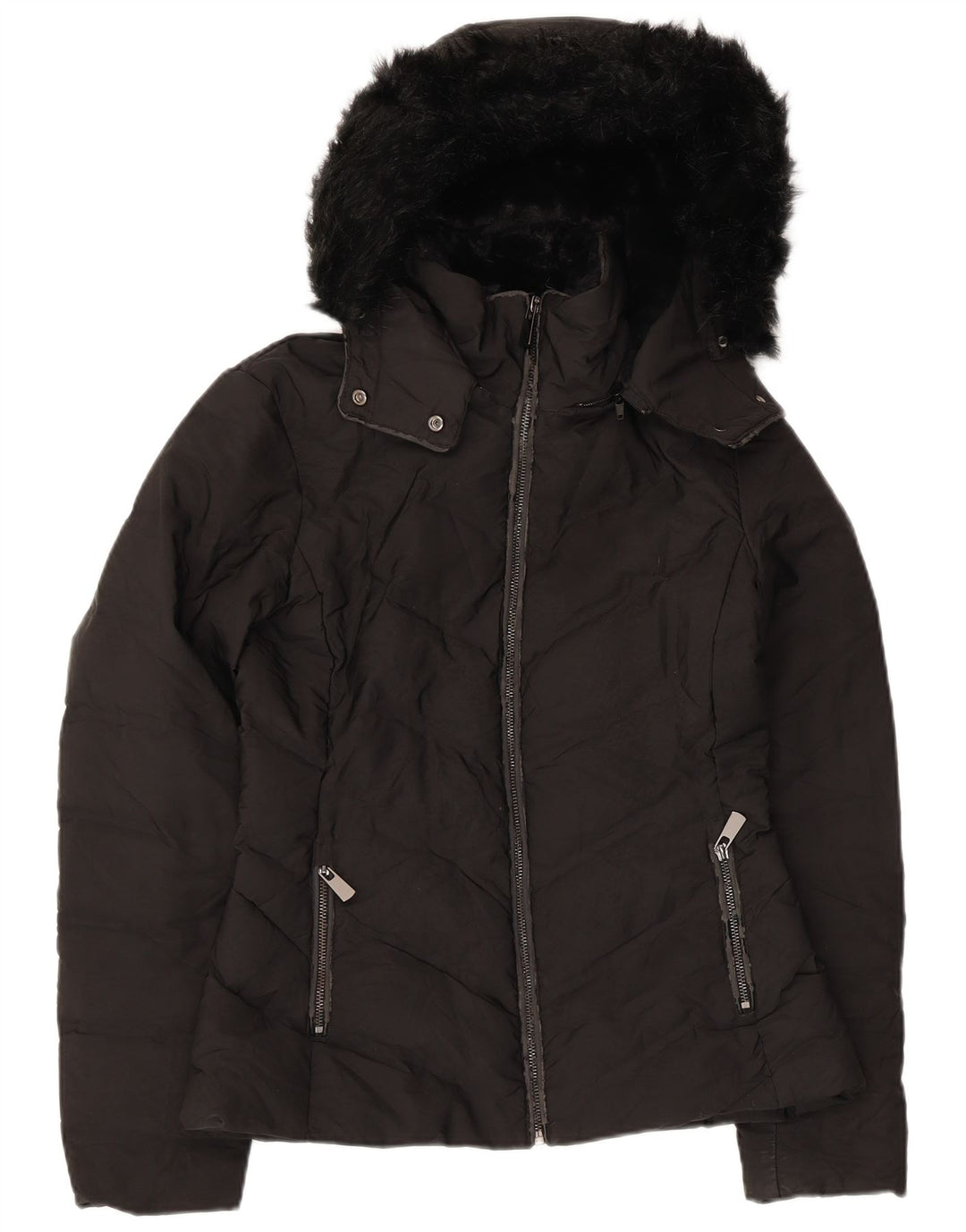 Zara Damen-Kapuzenjacke, wattiert, Gr. 10, Größe S, Schwarz, Polyester