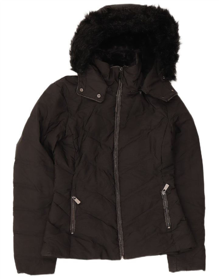 Zara Damen-Kapuzenjacke, wattiert, Gr. 10, Größe S, Schwarz, Polyester