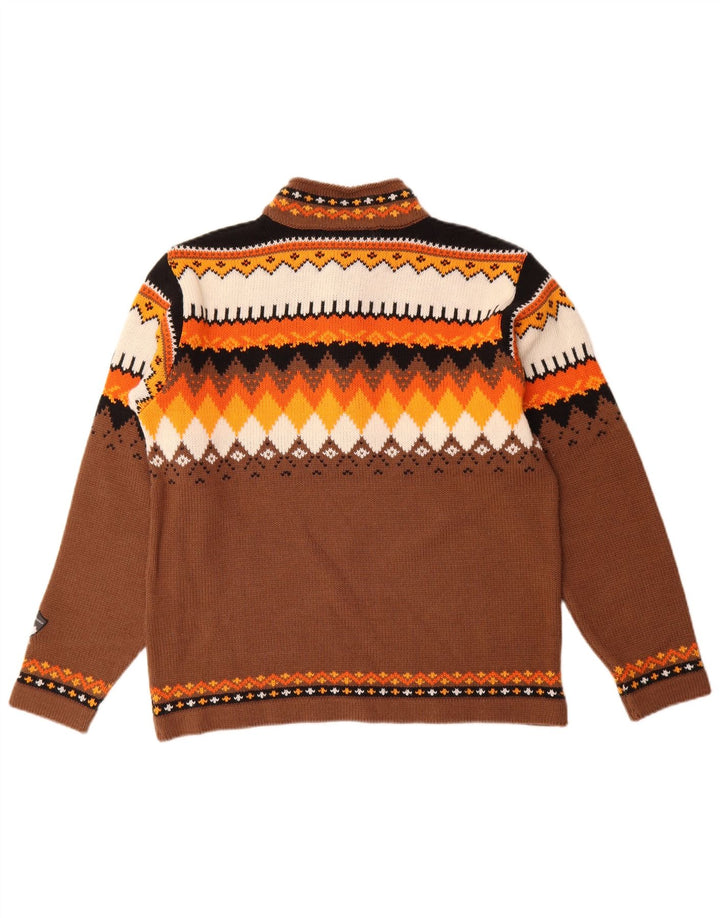 Campagnolo Herren-Pullover mit Reißverschluss am Hals, mittelbraune geometrische Wolle