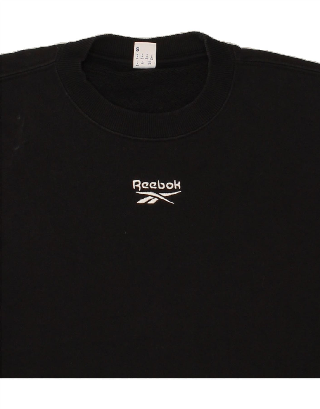 REEBOK Womens Sweatshirt Jumper UK 8/10 Small Black Cotton Vintage Reebok and Second-Hand Reebok from Messina Hembry 