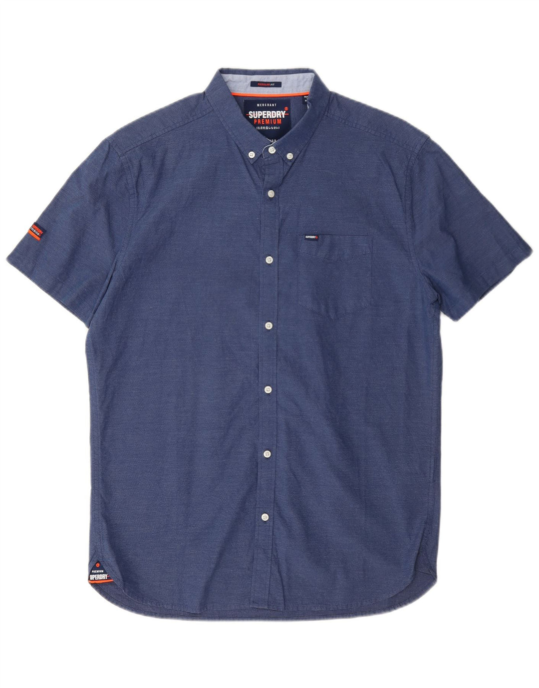 Superdry Herren Kurzarm-Hemd in normaler Passform, mittelmarineblaue Baumwolle