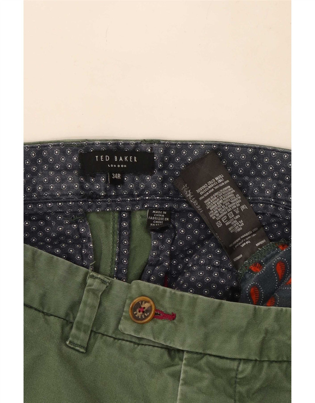 Ted Baker Herren-Chinohose, normal, W34, L30, grüne Baumwolle