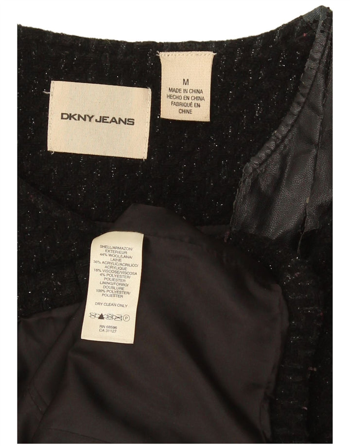 Dkny Damen-Blazer mit durchgehendem Reißverschluss, UK 14, mittelschwarz gefleckte Wolle