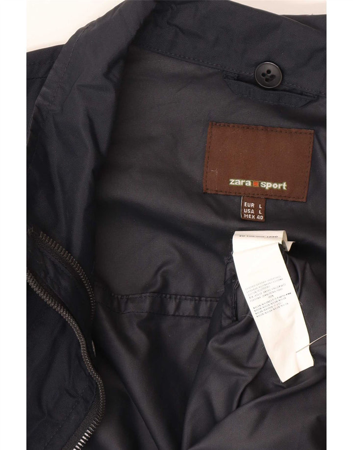 Zara Herren-Utility-Jacke UK 40 Large Marineblaues Nylon