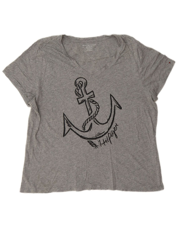 Tommy Hilfiger Damen Relaxed Fit Graphic T-Shirt Top UK 18 XL Grau meliert