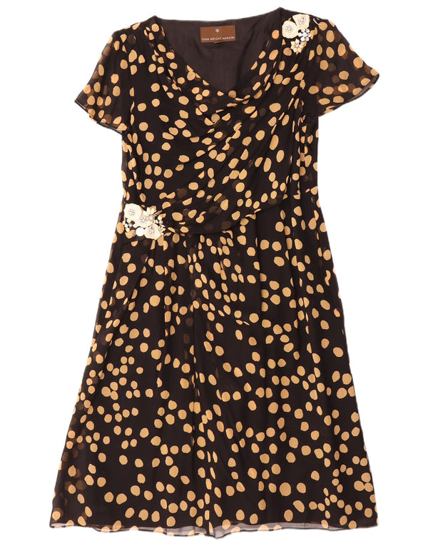 Fenn Wright Manson Damen-A-Linien-Kleid, Gr. 44, groß, schwarz gefleckte Seide