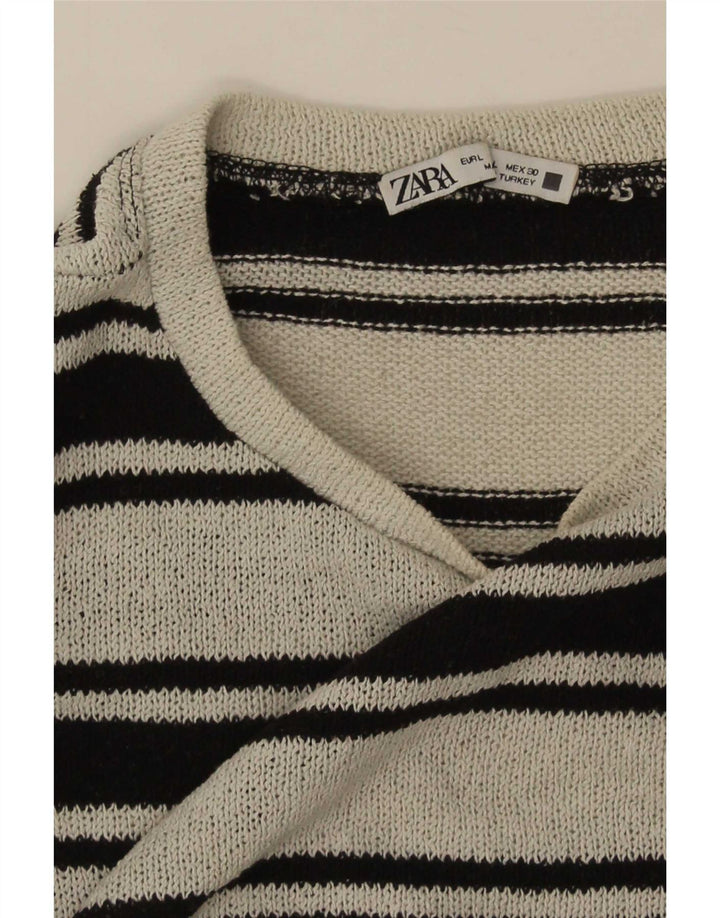 Zara Damen Crop Oversized Top Langarm UK 16 Large Schwarz gestreift