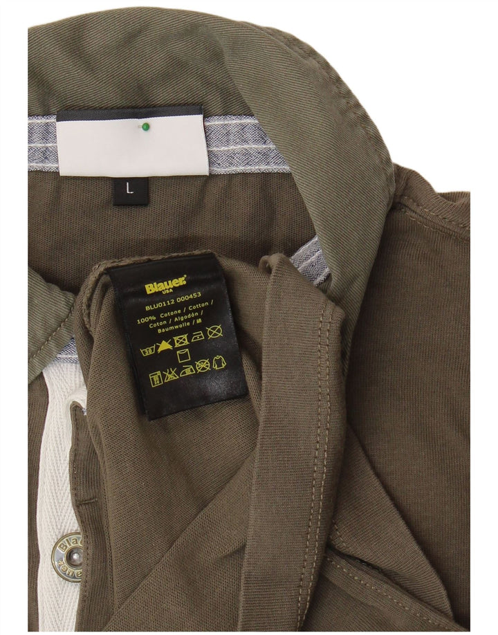 BLAUER Mens Polo Shirt Large Khaki Cotton