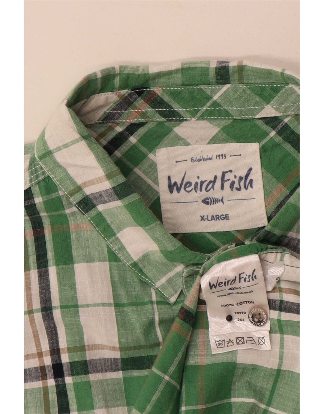 Weird Fish Herren Kurzarmhemd XL grün kariert Baumwolle