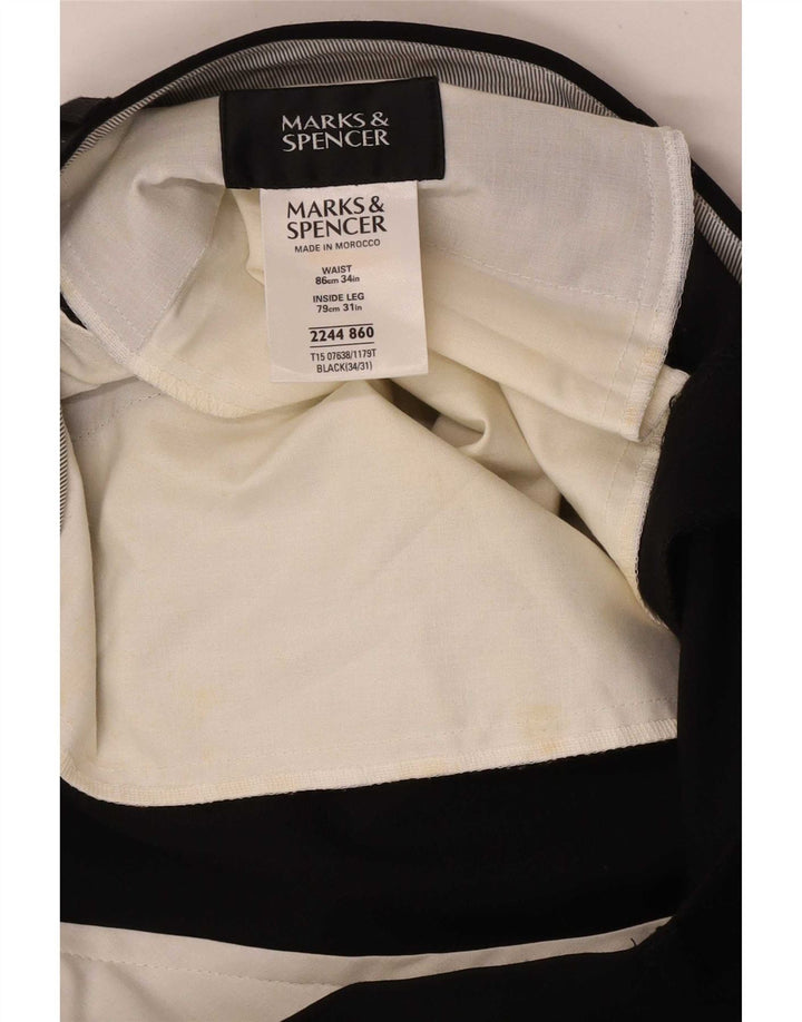 Marks & Spencer Herren-Anzughose mit Pegged-Anzug, W34, L31, schwarzes Polyester