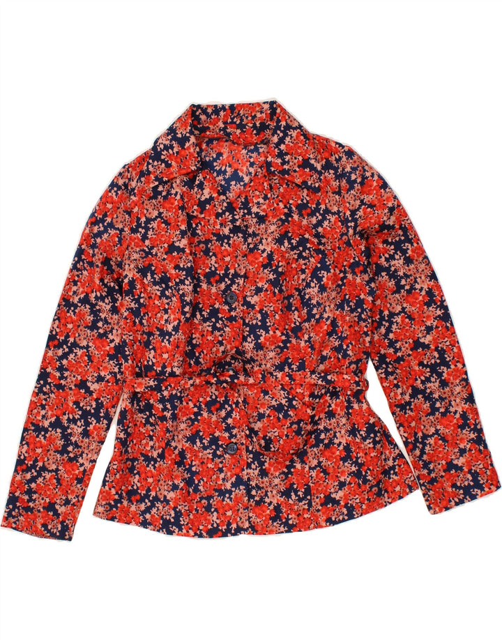 VINTAGE Womens 3 Button Blazer Jacket UK 14 Medium Red Floral Vintage Vintage and Second-Hand Vintage from Messina Hembry 