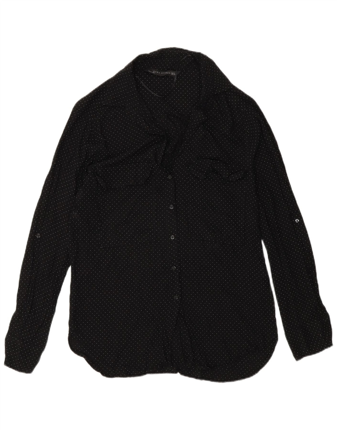 Zara Damen-Hemd UK 10 Small Schwarz gepunktete Viskose