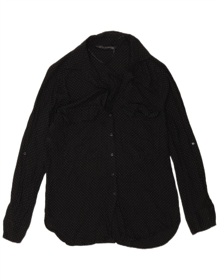 Zara Damen-Hemd UK 10 Small Schwarz gepunktete Viskose