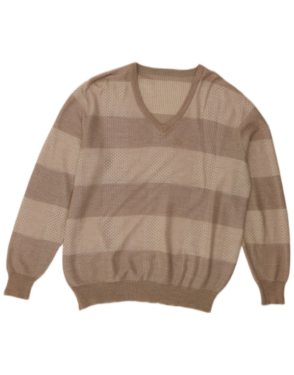 Vintage Herren V-Ausschnitt Pullover IT 56 XL Braun gestreift Acryl