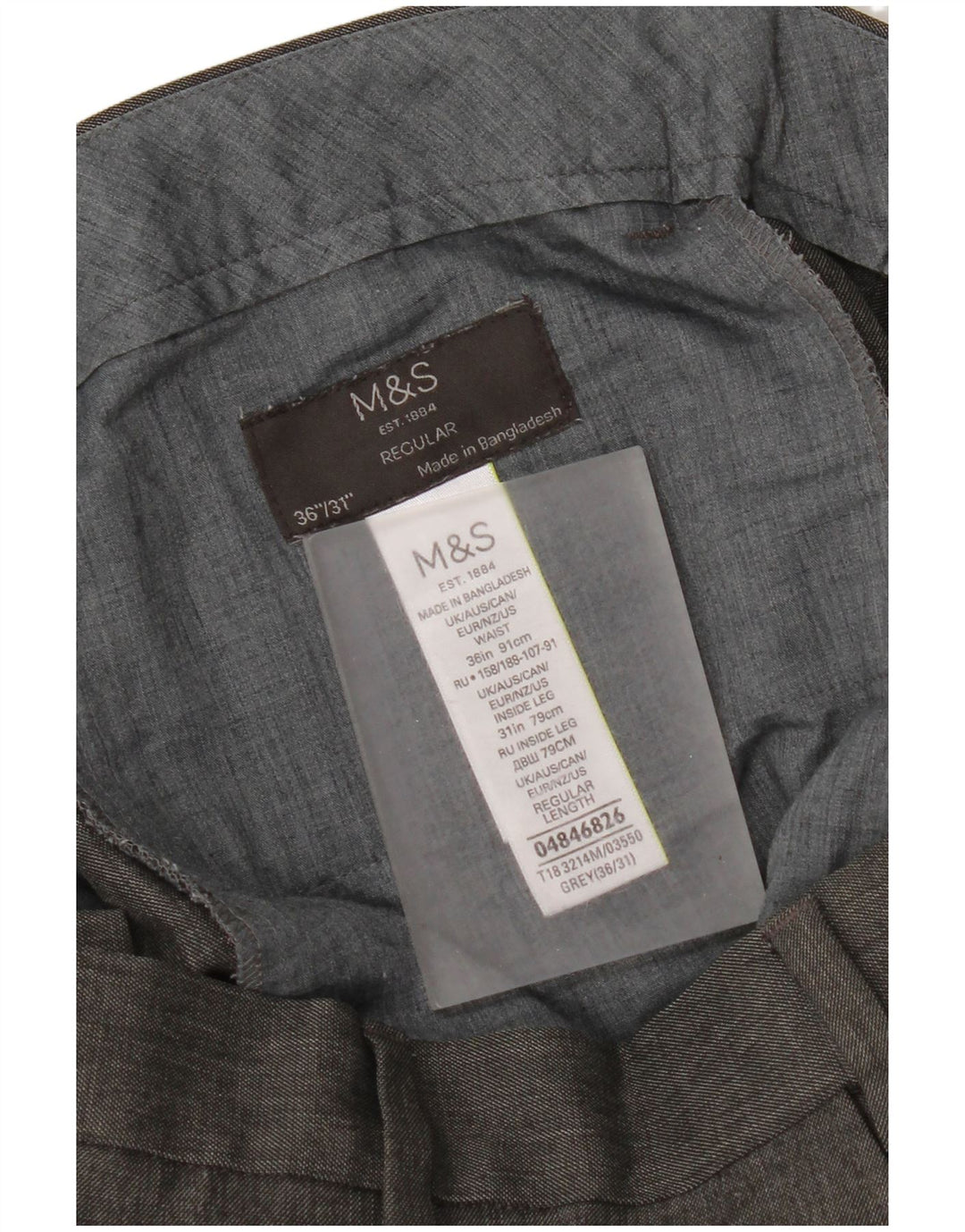Gerade Herren-Anzughose von Marks & Spencer, W36, L31, grau, Polyester