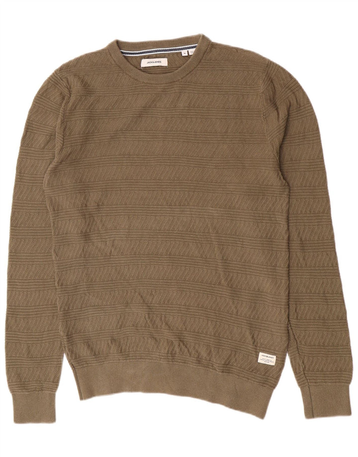 Jack & Jones Herren-Pullover mit Rundhalsausschnitt, mittelgrüne geometrische Baumwolle