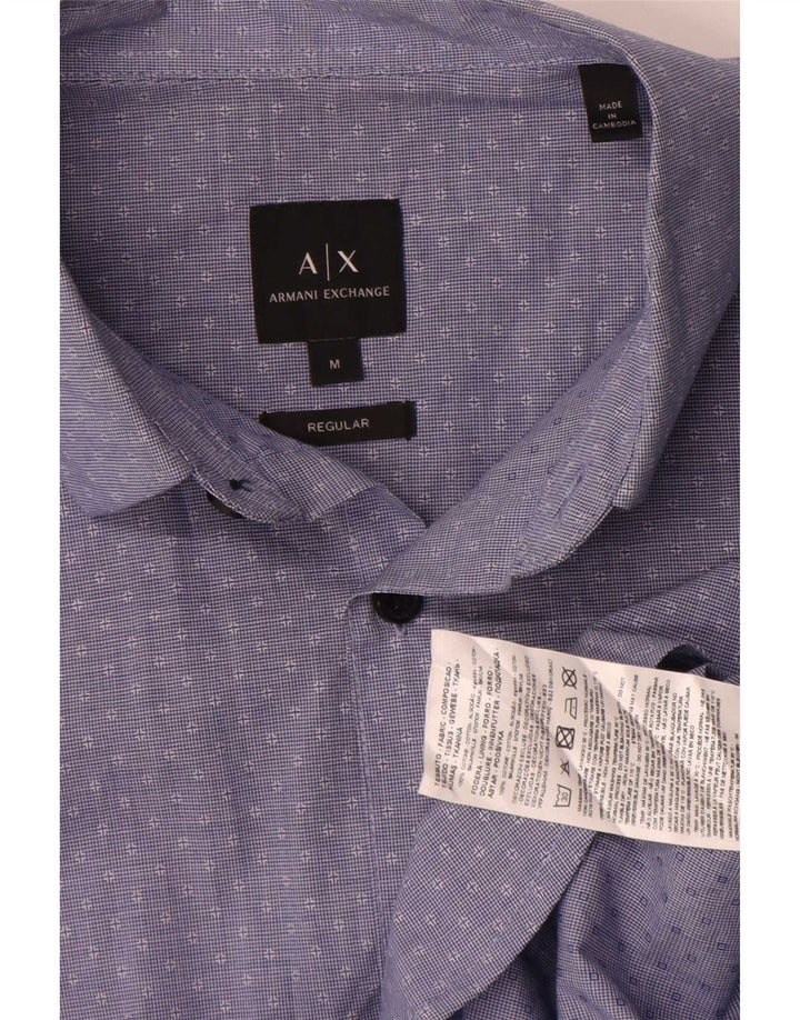 Armani Exchange Herren-Hemd mit normaler Passform, mittelblaue geometrische Baumwolle