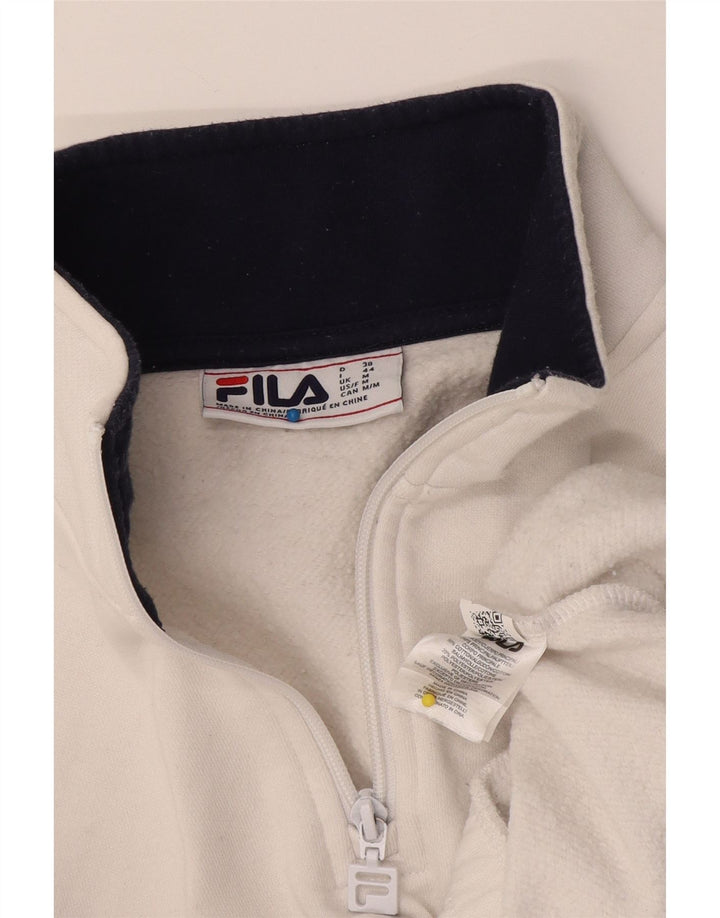 FILA Damen-Sweatshirt mit grafischem Reißverschluss und Halsausschnitt, UK 14, mittelweiße Baumwolle