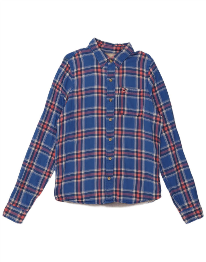 Hollister Herren-Flanellhemd XL, blau kariert, Baumwolle