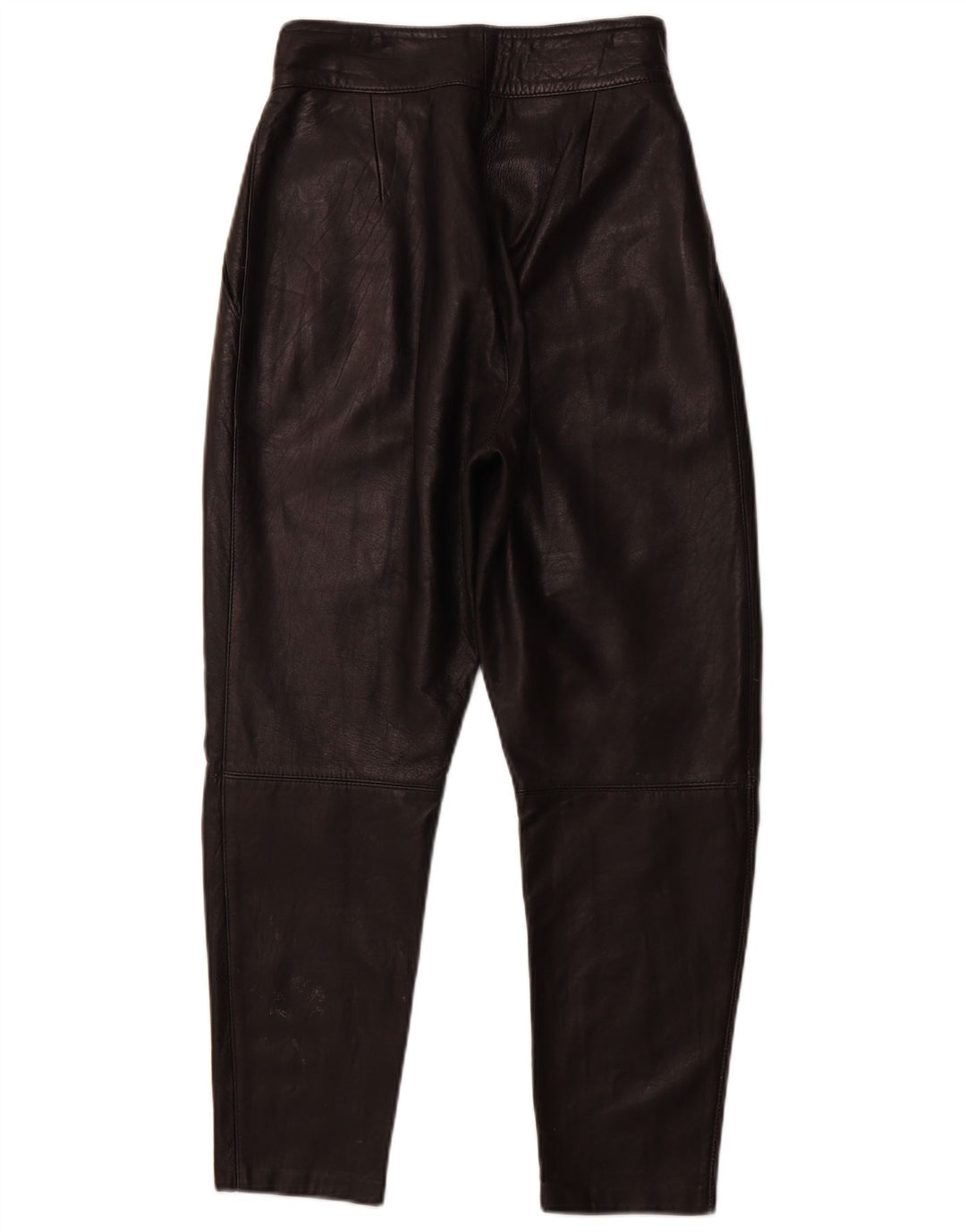VINTAGE Damen-Lederhose mit Klammern, Größe 44, mittelgroß, W26, L26, schwarzes Leder