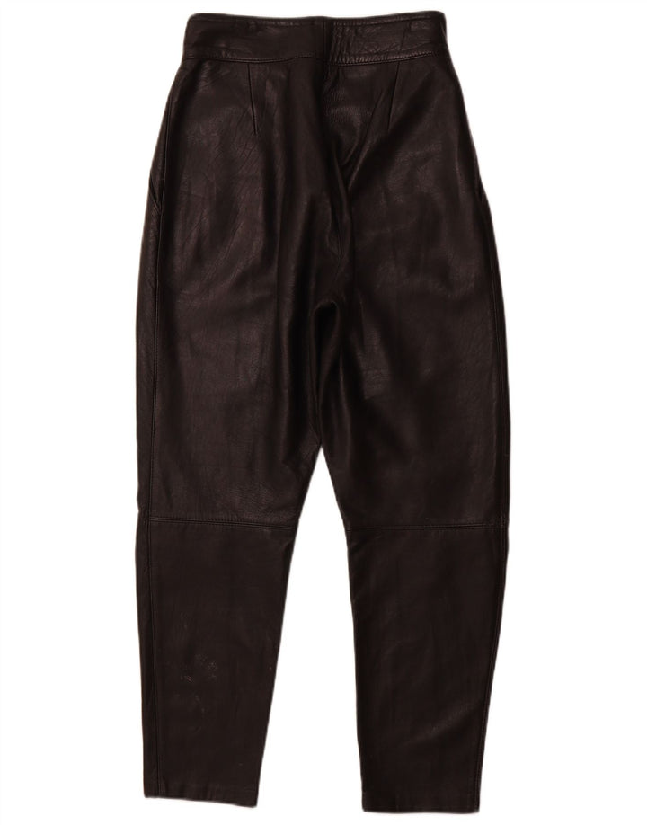 VINTAGE Damen-Lederhose mit Klammern, Größe 44, mittelgroß, W26, L26, schwarzes Leder
