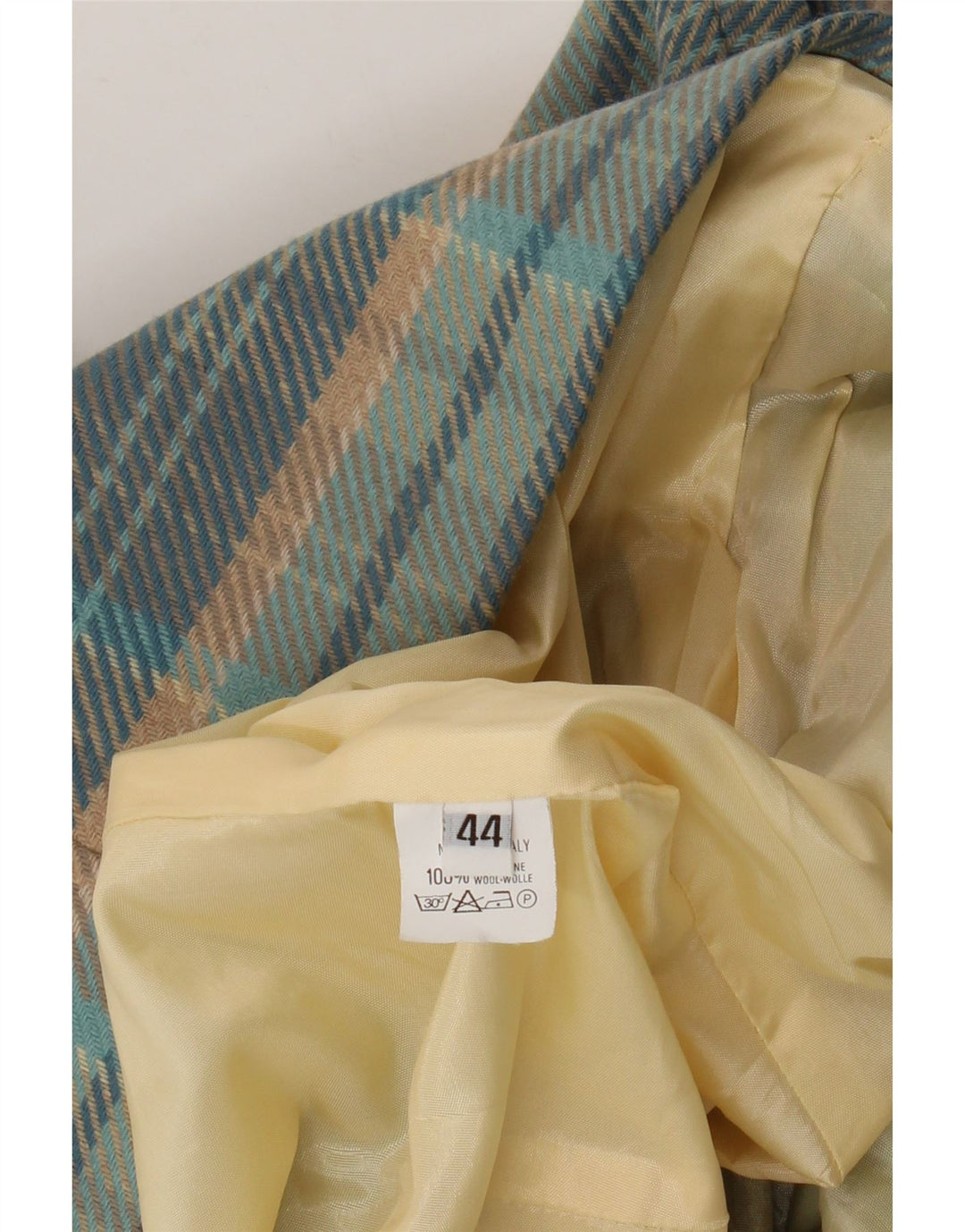 Vintage Damen 5-Knopf-Blazer-Jacke IT 44 mittelblau karierte Wolle