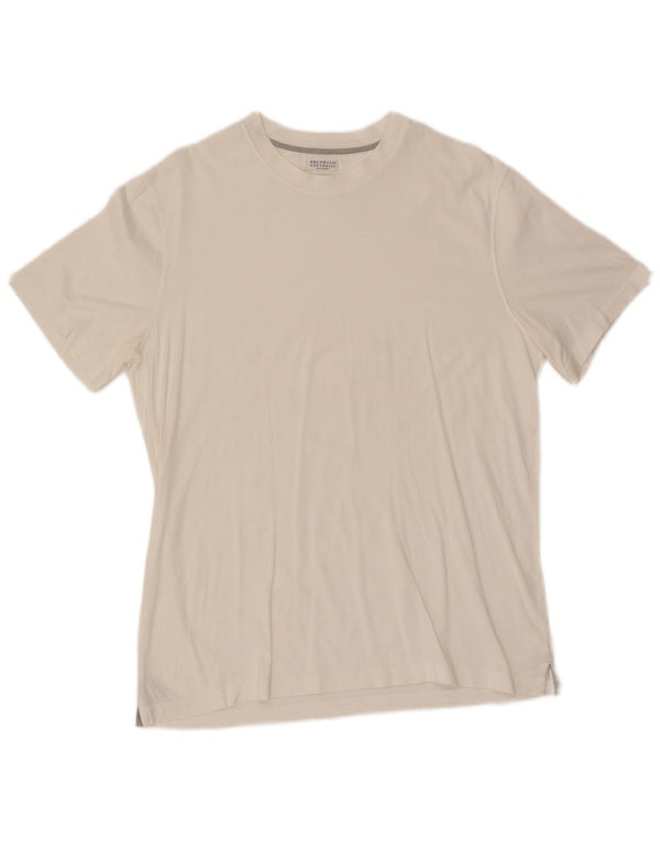 Brunello Cucinelli Slim Fit T-Shirt-Oberteil für Herren, groß, aus weißer Baumwolle