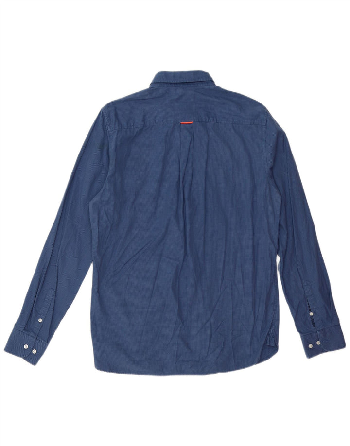 SUPERDRY Herrenhemd aus mittelblauer Hahnentritt-Baumwolle