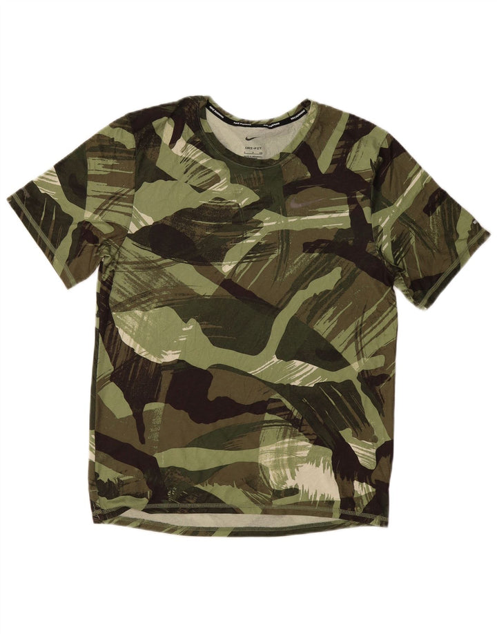 Nike Herren Dri Fit T-Shirt Top Small Khaki Geometrisch Polyester