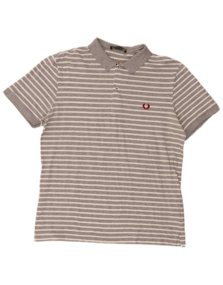 Fred Perry Herren Poloshirt 2XL grau gestreift aus Baumwolle