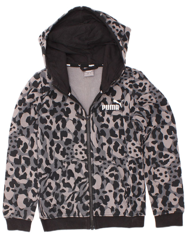 Puma Mädchen-Kapuzenpullover mit Reißverschluss, 7–8 Jahre, graue Camouflage-Baumwolle
