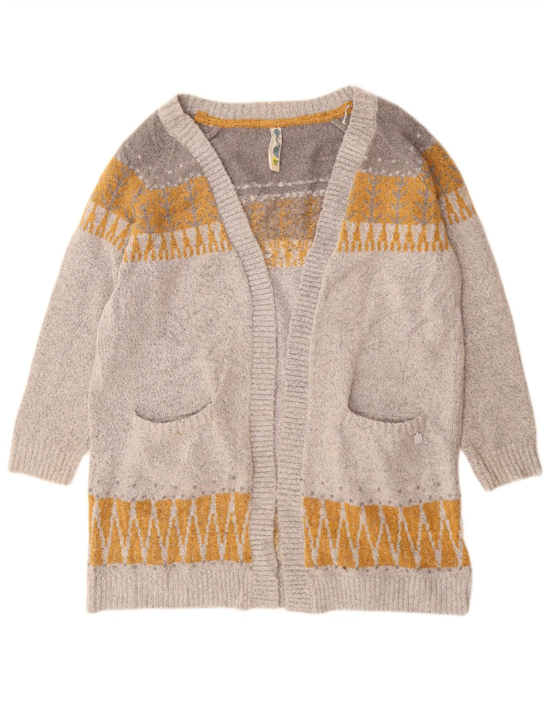 Weird Fish Offener Damen-Cardigan-Pullover, Gr. 10, klein, grau, geometrisch, Acryl