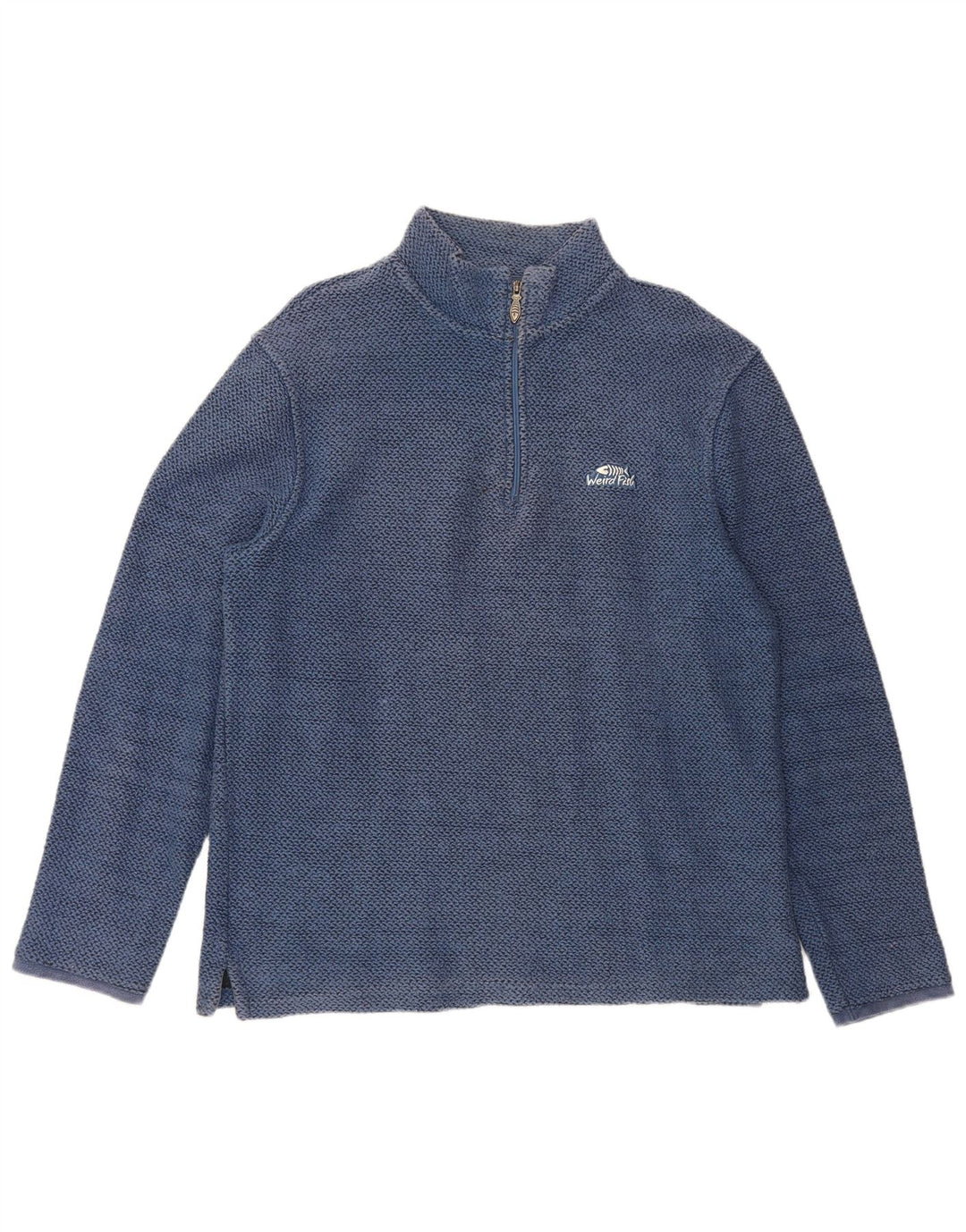 Weird Fish Herren-Sweatshirt mit Reißverschluss am Hals, mittelblaue Baumwolle