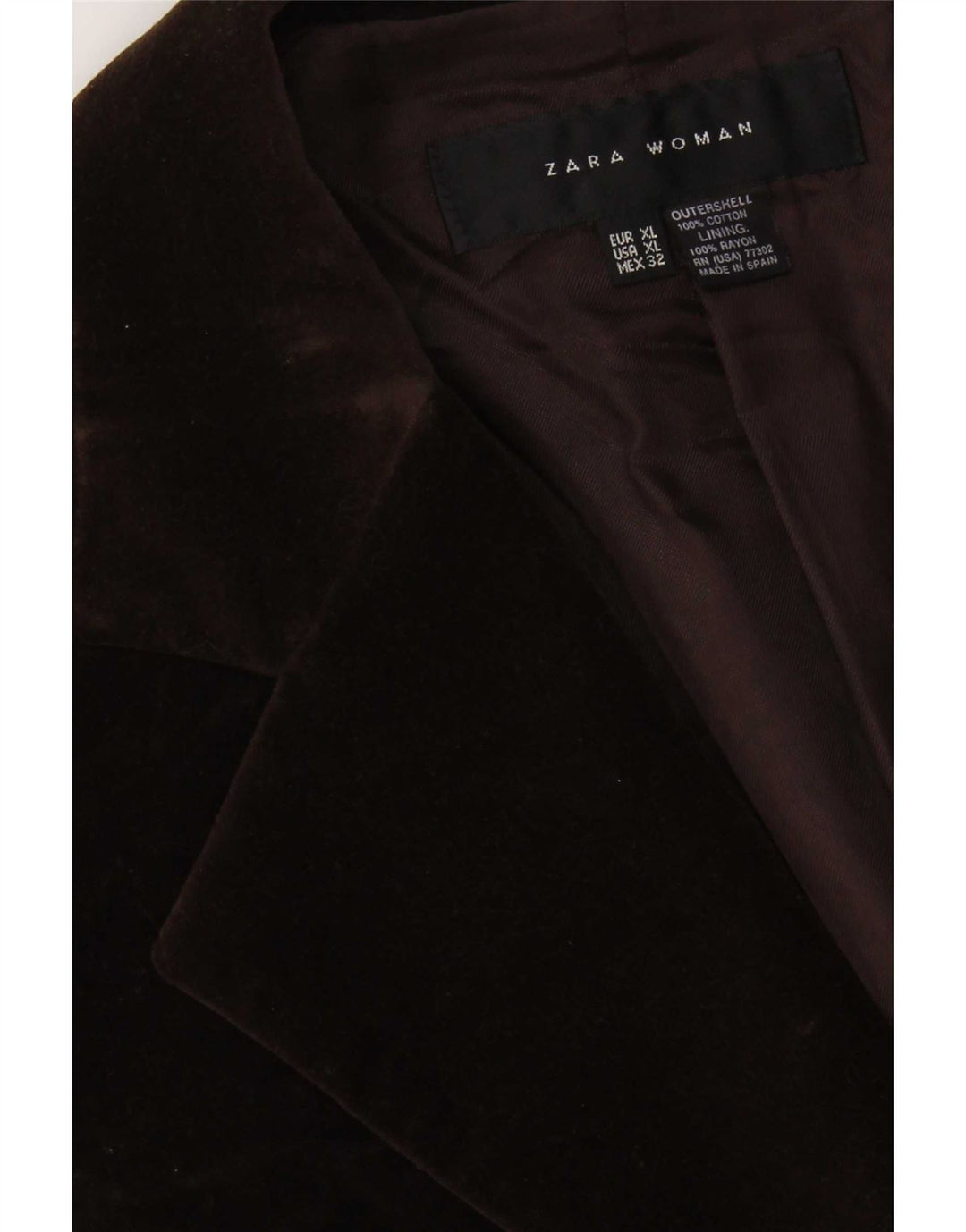 Zara Damen 2-Knopf-Samt-Blazerjacke UK 18 XL Braune Baumwolle