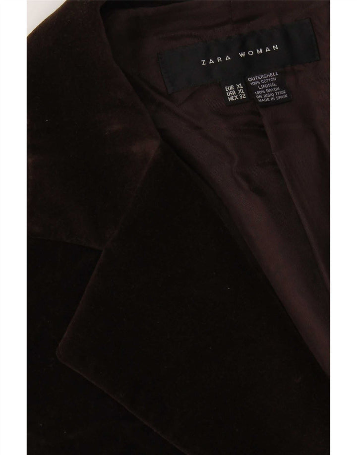 Zara Damen 2-Knopf-Samt-Blazerjacke UK 18 XL Braune Baumwolle
