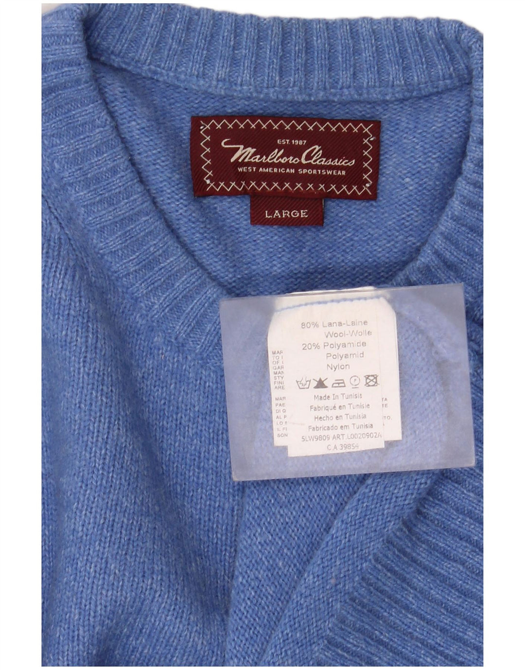Marlboro Classics Herren-Pullover mit Rundhalsausschnitt, Größe L, aus blauer Wolle