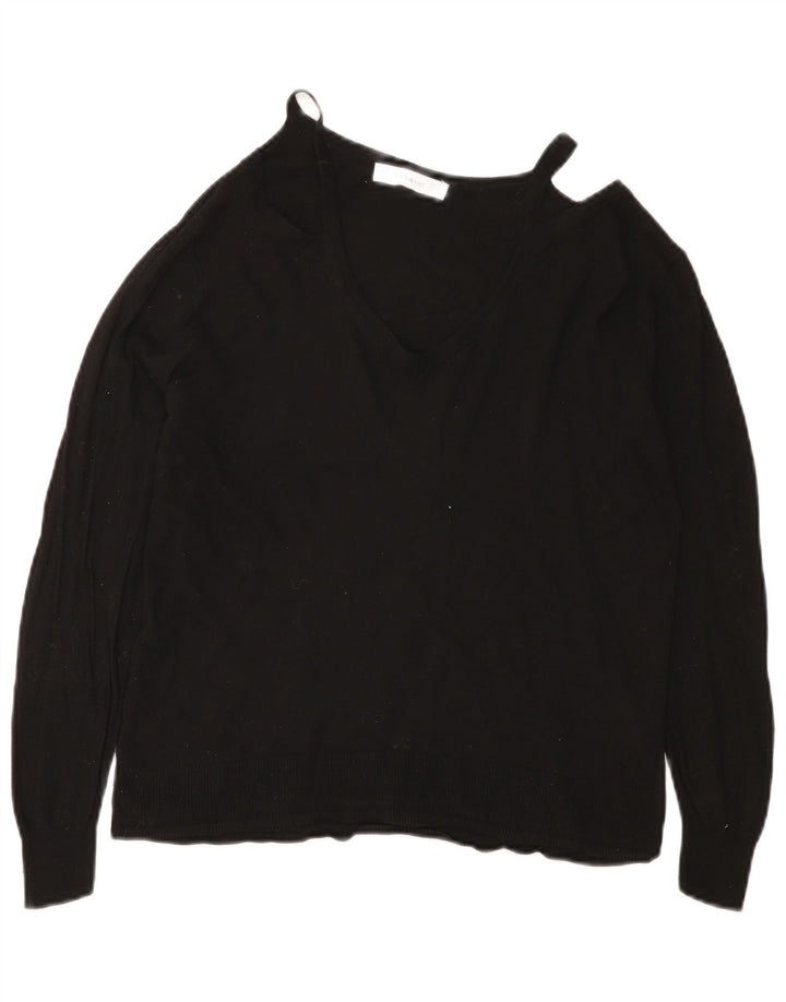 Zara Damen-Pullover mit V-Ausschnitt, UK 12, mittlere schwarze Viskose