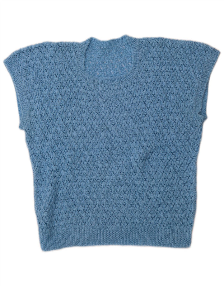 VINTAGE Damen Tank Top UK 14 Mittelblau