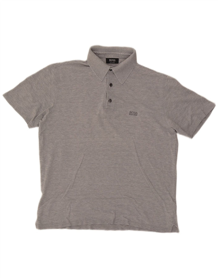 Hugo Boss Herren-Poloshirt aus mittelgrau gefleckter Baumwolle