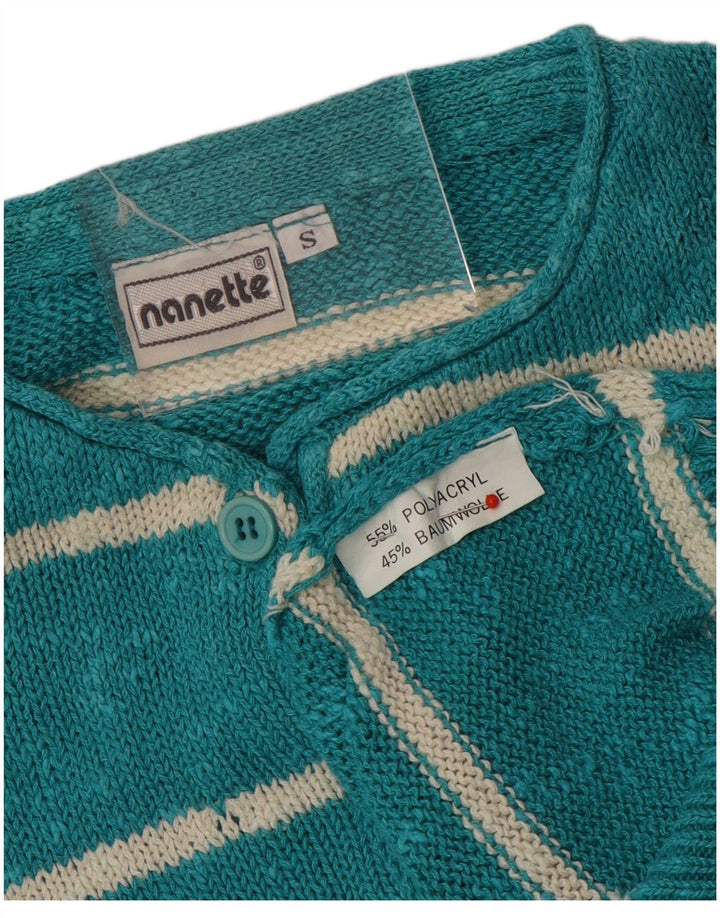 Nanette Damen-Pullover mit Knopfkragen, Gr. 10, klein, Türkis gestreift